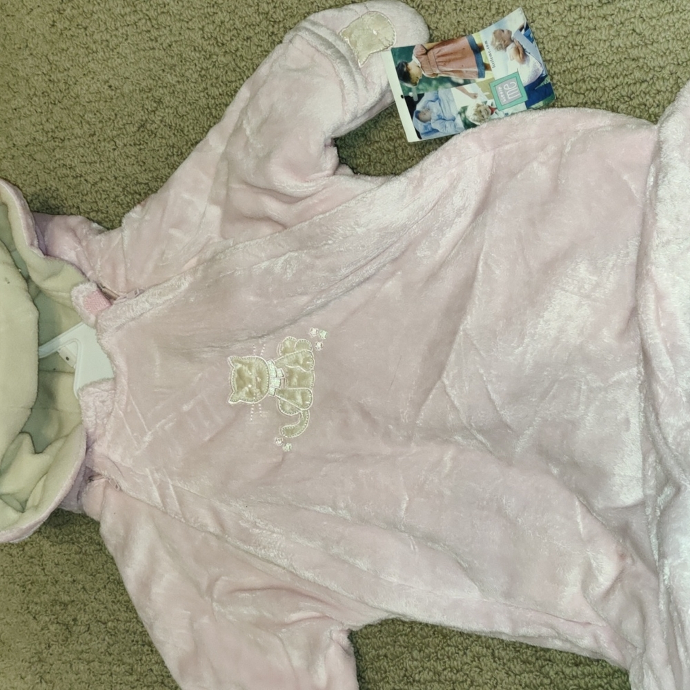NWT Furry Pink Hooded Cat Baby Bunting